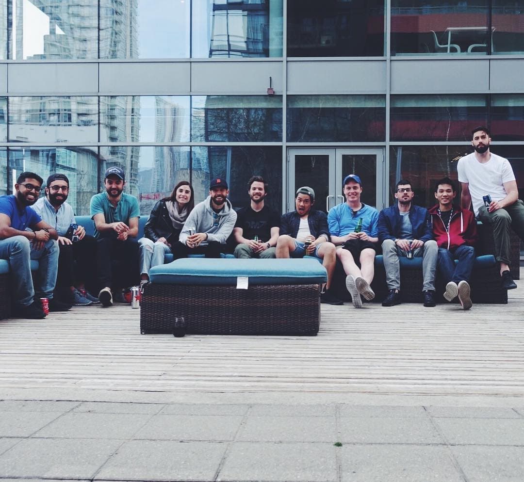 Upgraded founding team on outdoor deck